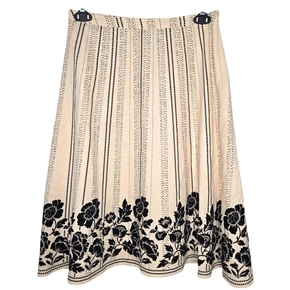 willi smith Vintage Style A-Line Linen Skirt Beige/Black Floral Size 8 NWOT - Picture 1 of 5